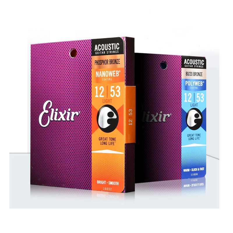 

Elixir Acoustic Guitar strings Phosphor Bronze material / ultra-thin coating NANOWEB. ALL Models of 16002/027/052/077/102/182.