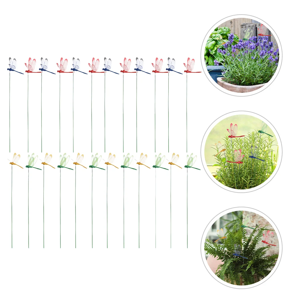

24pcs Simulation Dragonfly Stakes Home Decor Rustic Outdoor Patio Yard Adornment Dragonfly Statue