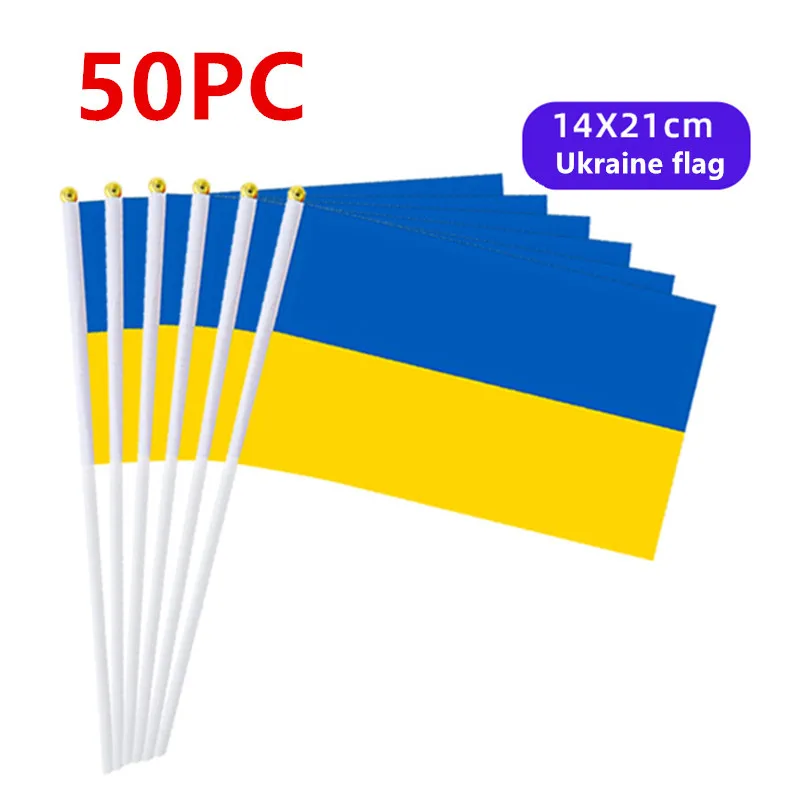 

50Pcs Custom Print Country Mini Flags Ukraine Hand Waving Flag Small Ukraine National Flags On Stick Outside Waving Parade
