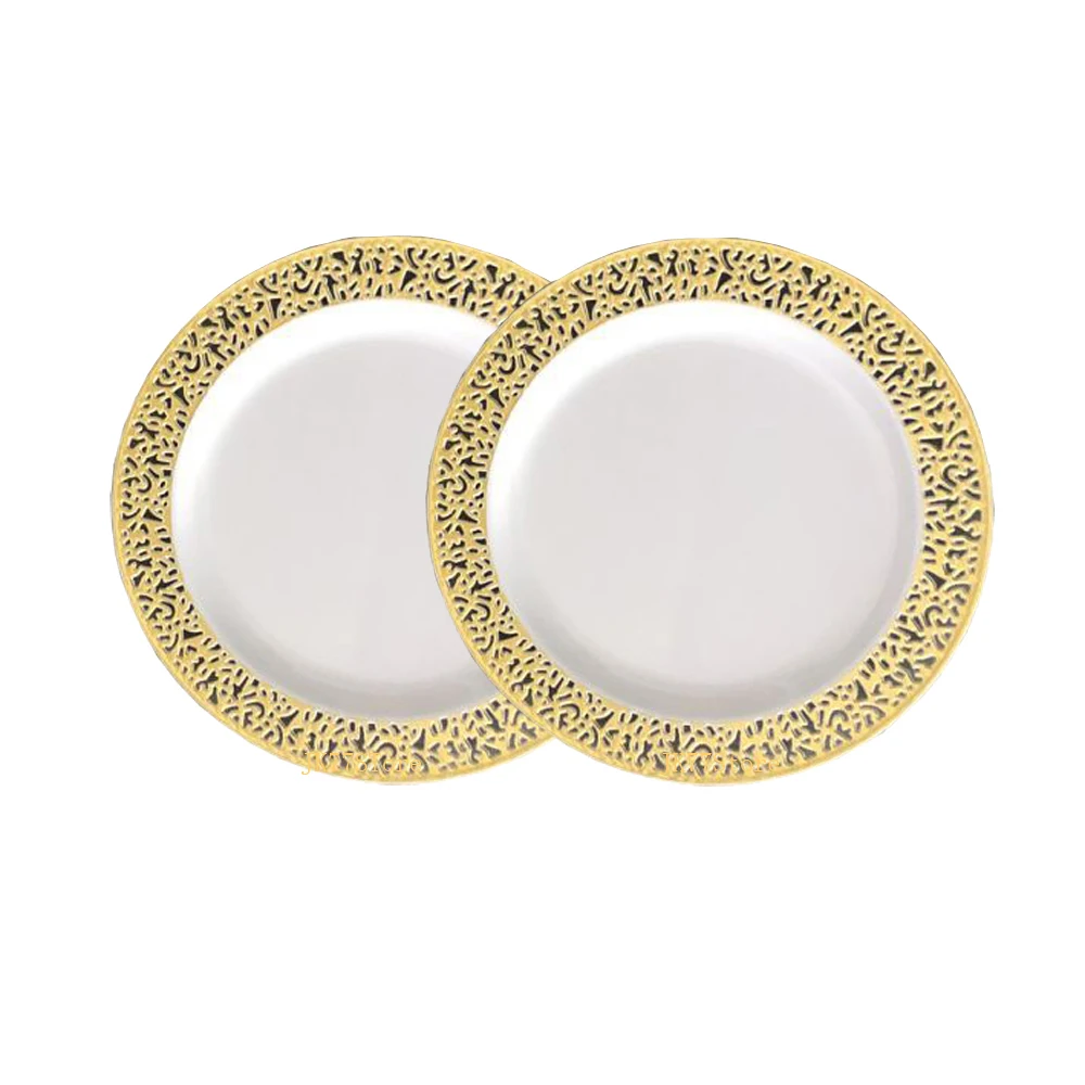 7 5 дюйма/пищевые пластиковые тарелки для ужина салата с серебряным и золотым