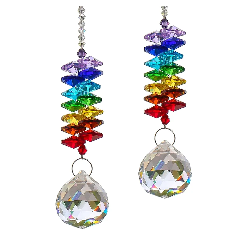 

H&D Glass Crystal Ball Prism Rainbow Maker Chakra Suncatcher Hanging Prisms Window Sun Catcher for Gift (Pack of 2)