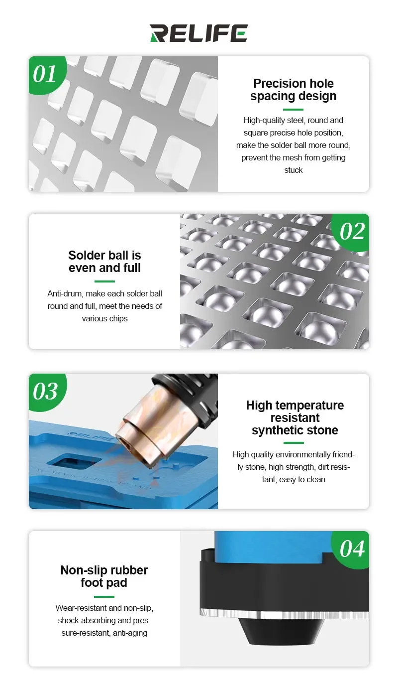 RELIFE RL-601T 25 in 1 iPhone X-16 Pro Max Motherboard Middle Layer Board Plant Tin Platform 3D BGA Reballing Stencil Repair Kit