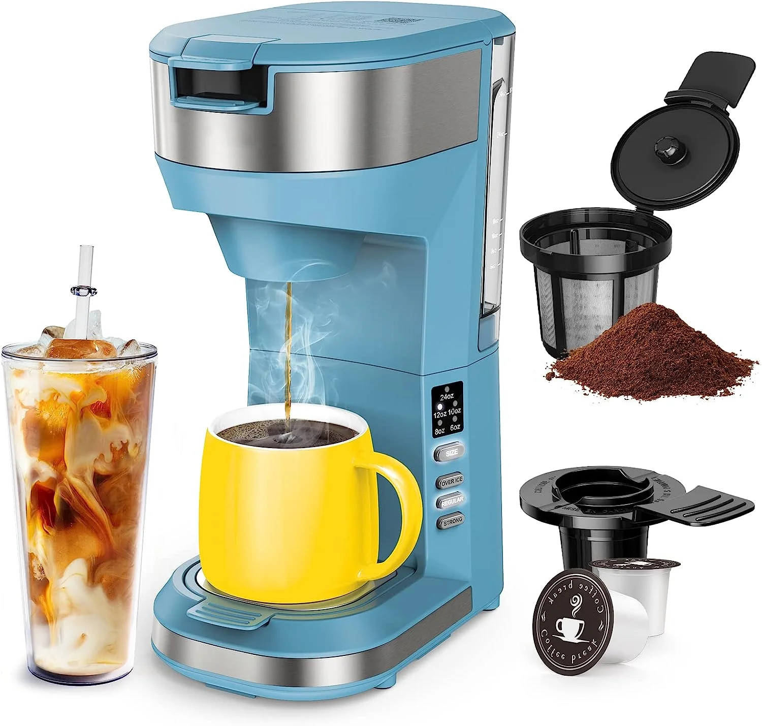 

and Iced Coffee Maker for K Cups and Ground Coffee, 4-5 Cups Coffee Maker and Single-serve Brewers, with 30Oz Removable Water Re