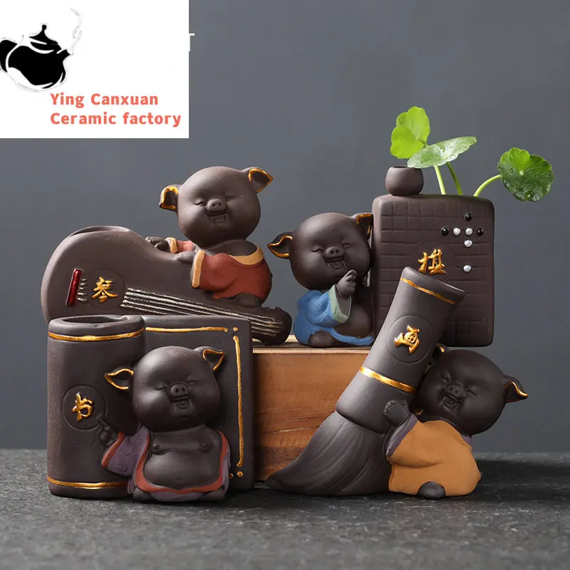 

Creative Purple Clay Tea Pet Lucky Fortune Tea Figurine Desktop Flower Pot Garden Bonsai Hydroponic Plants Tea Set Decoration