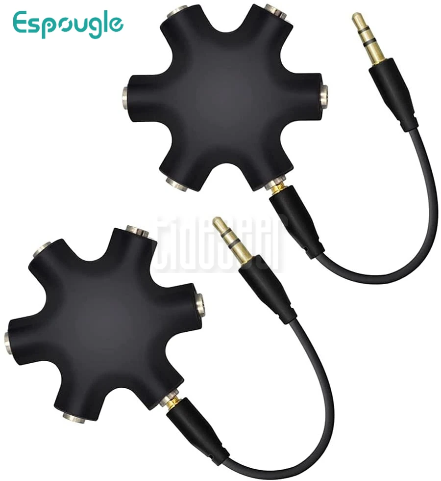 

300pcs Portable Audio Splitter 3.5Mm Jack 6 Multi-Port 3.5 Aux Headphone Splitter Cord Multi Adapter Converter