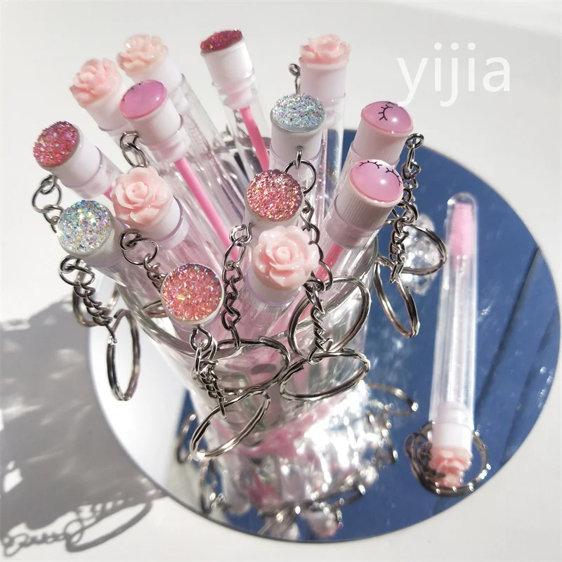 5pcs Reusable Eyelash Brush Tube Keychain Plastic Portable Lash Comb Spoolie Container Glitter Cils Mascara Wands Keyring