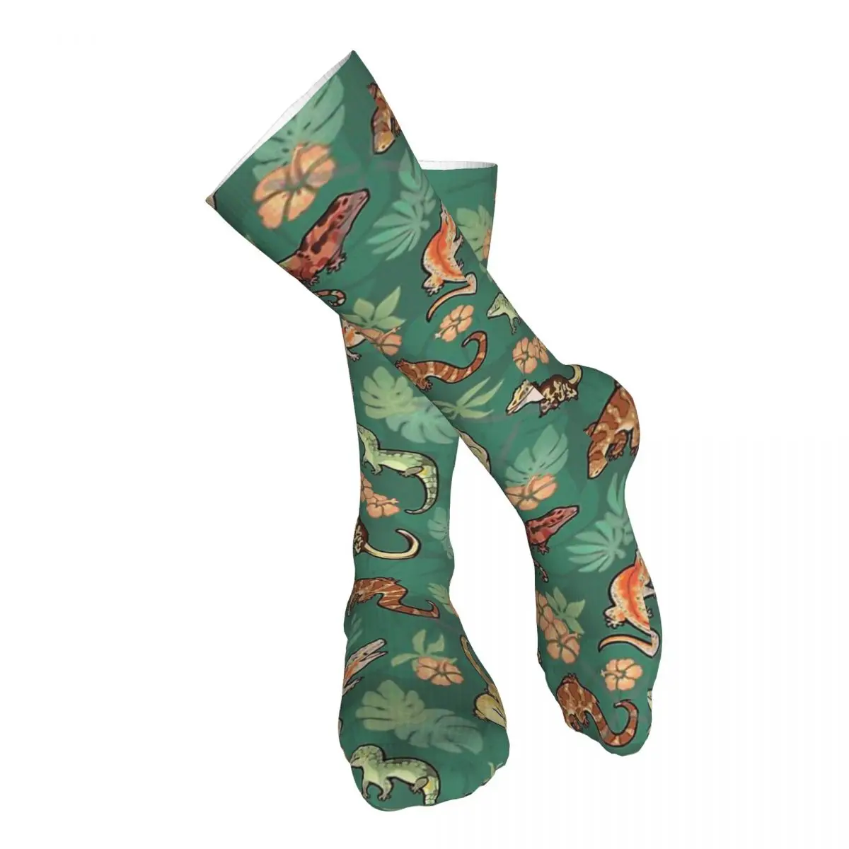 

Gecko Family In Green Adult Stockings Stretchy For Daily Matching Medium Thickness All Seasons