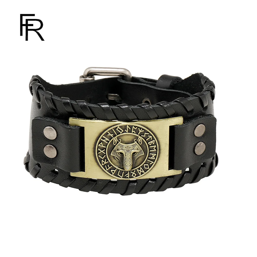 

Hot Selling Jewelry Retro Braided Cowhide Men's and Women's Bracelet Nordic Mythology Viking Odin Logo Leather Bracelet Jewelry