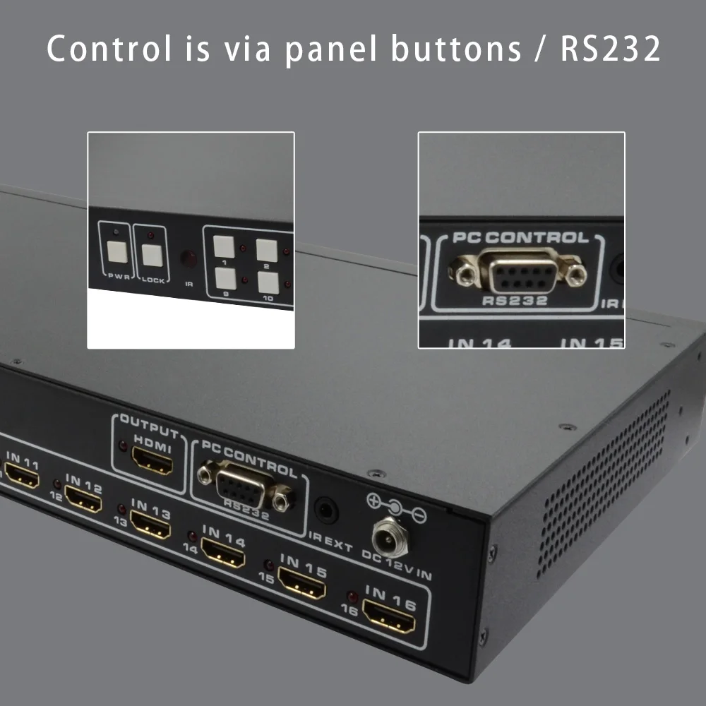 Фото Бесшовный переключатель 16 в 1 HDMI, LINK-MI, 16x1, поддержка кнопки и управление RS-232, разрешение до 1080p №4