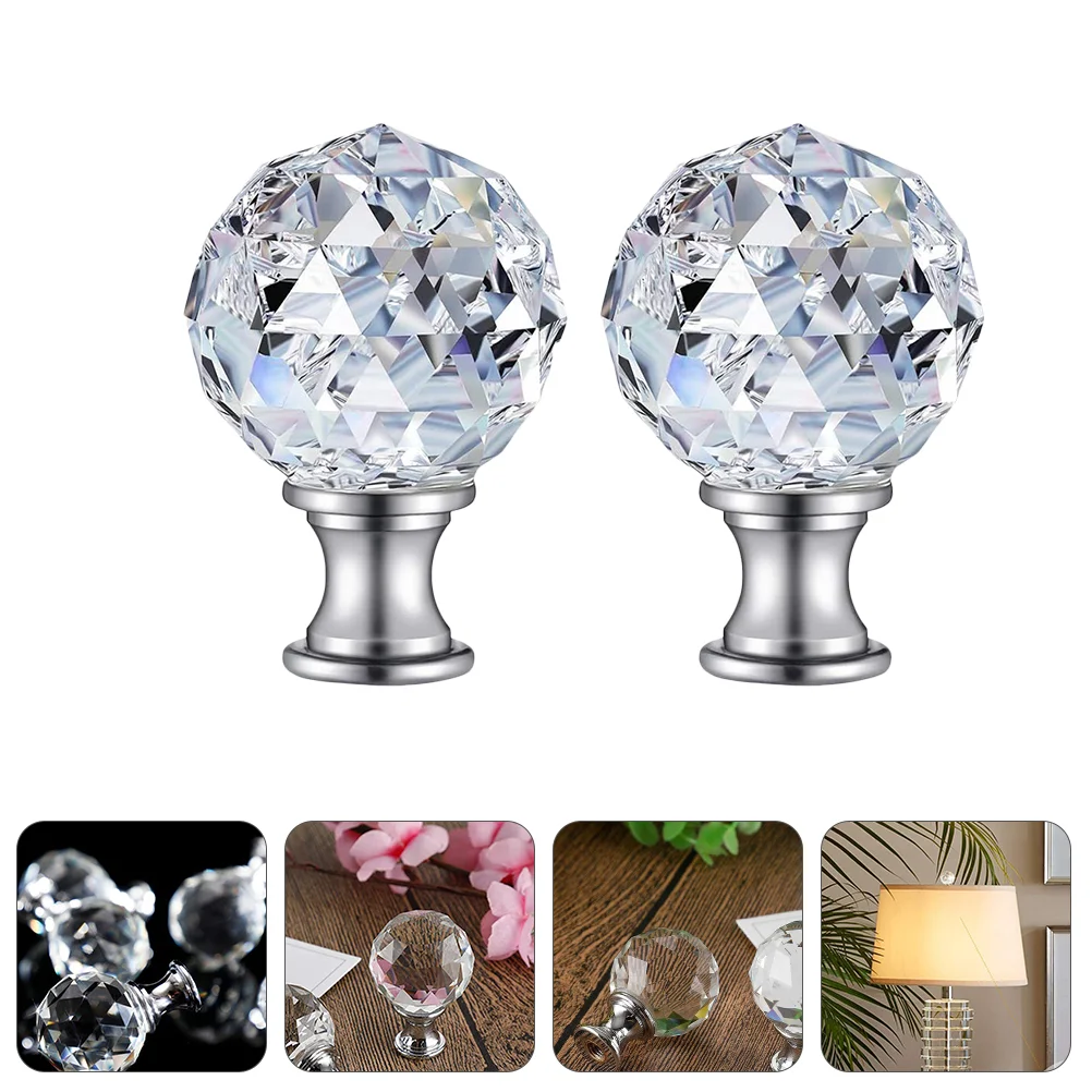 

2 Pcs Diamond Crystal Lamp Finial Lampshade Decorative Head Metal Finial Knob Caps Ceiling Light Crystal Decoration Screw