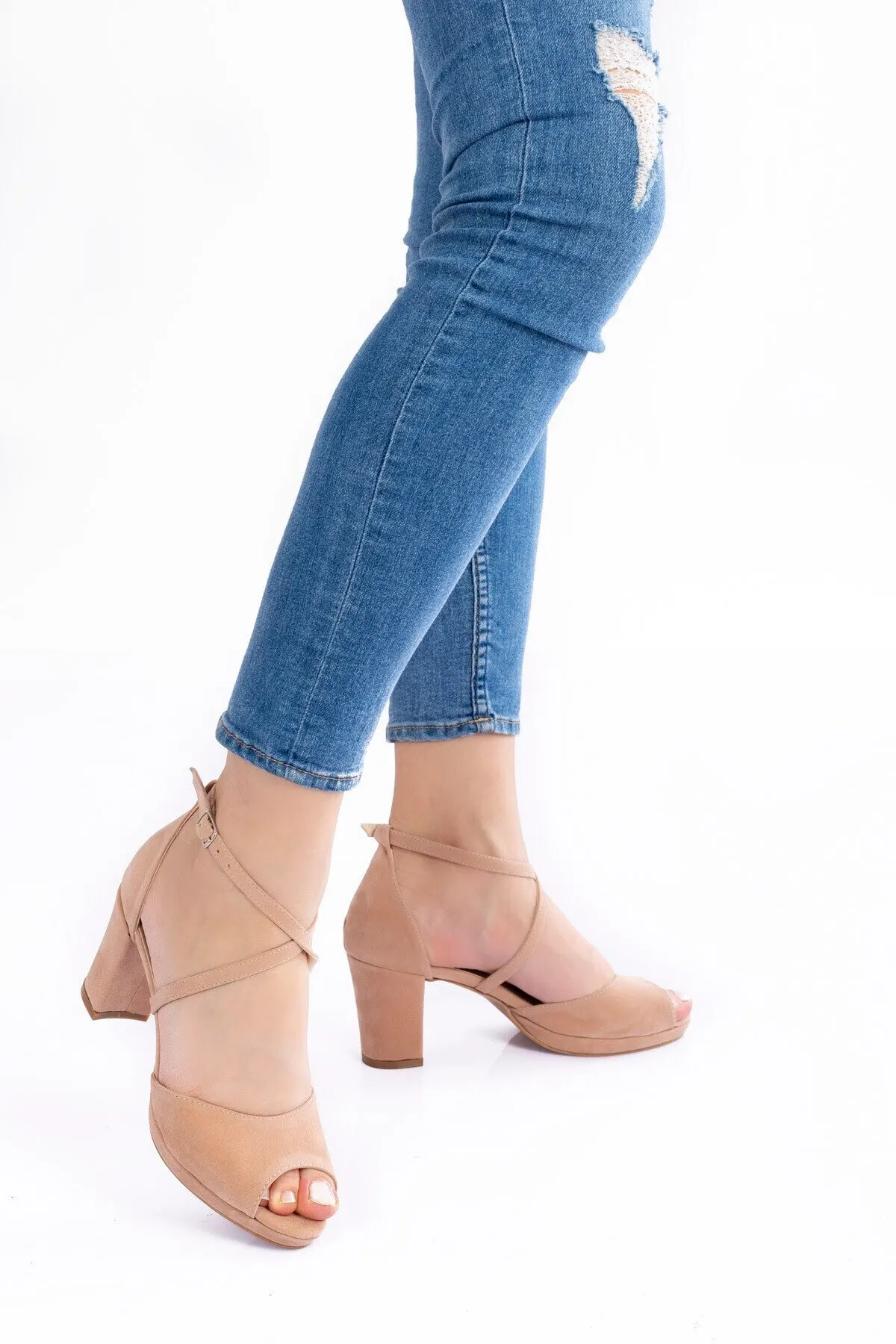 

Women's Fashion Handmade Lady Classic Shoes with Powder Suede Heels