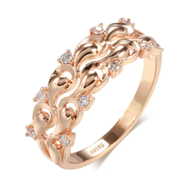 

Grier Ins 2023 Fashion Hollow Zircon Ring For Girls 585 Rose Gold Fine Jewelry Wedding Rings Gift Bride Party Wholesale Women
