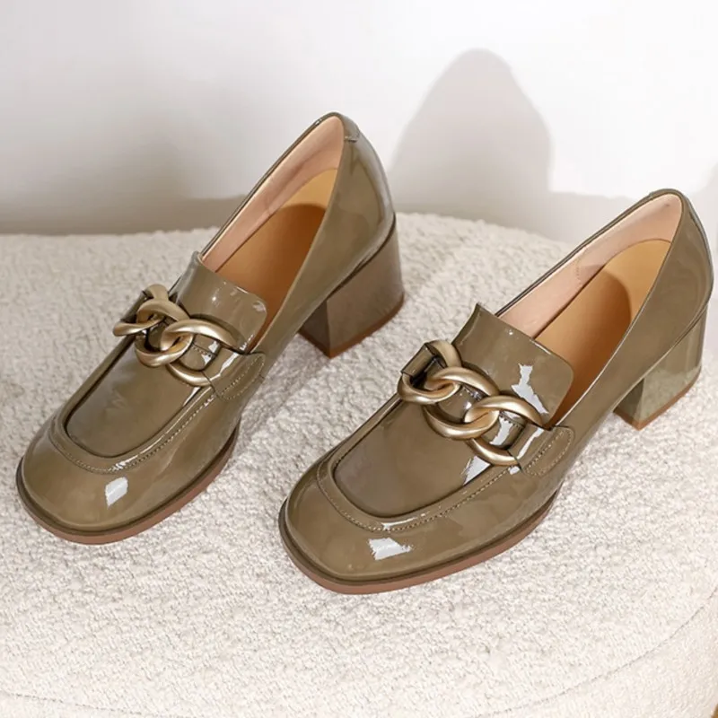 

Dilalula 2022 New Arrive Pumps Women Shoes Chain Round Toe Spring Summer High Heels Single Shoes Women Genuine Leather Shoes