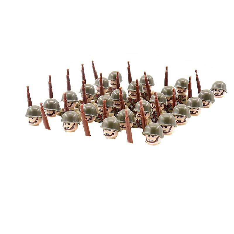 24pcs/set Child Ww2 Military Building Blocks Soldier Array With Base Plate And Accessories Rifle Small Particle Assembly War Toy |