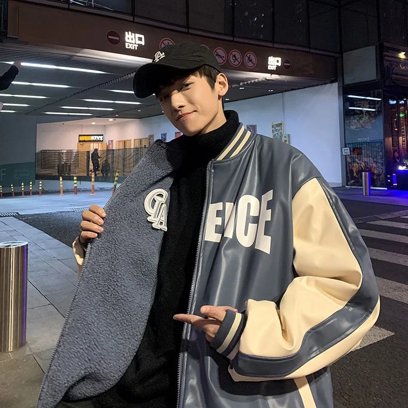 

Двусторонняя куртка из искусственной кожи и хлопка, мужская хлопковая куртка из овечьей шерсти, свободная бейсбольная куртка, хлопковая куртка, зимний костюм