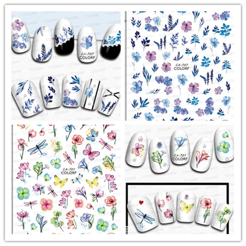 

1 Piece/Set Spring Flower Leaf Nail Sticker Summer Flower Butterfly Watercolor Nail Art Decal Slider Manicure Decoration