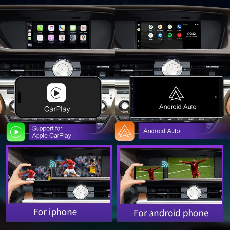 Фото Беспроводной CarPlay для Lexus ES 2014-2020, с системой Android Auto Mirror Link, AirPlay, YouTube, навигация, функции воспроизведения автомобиля №2
