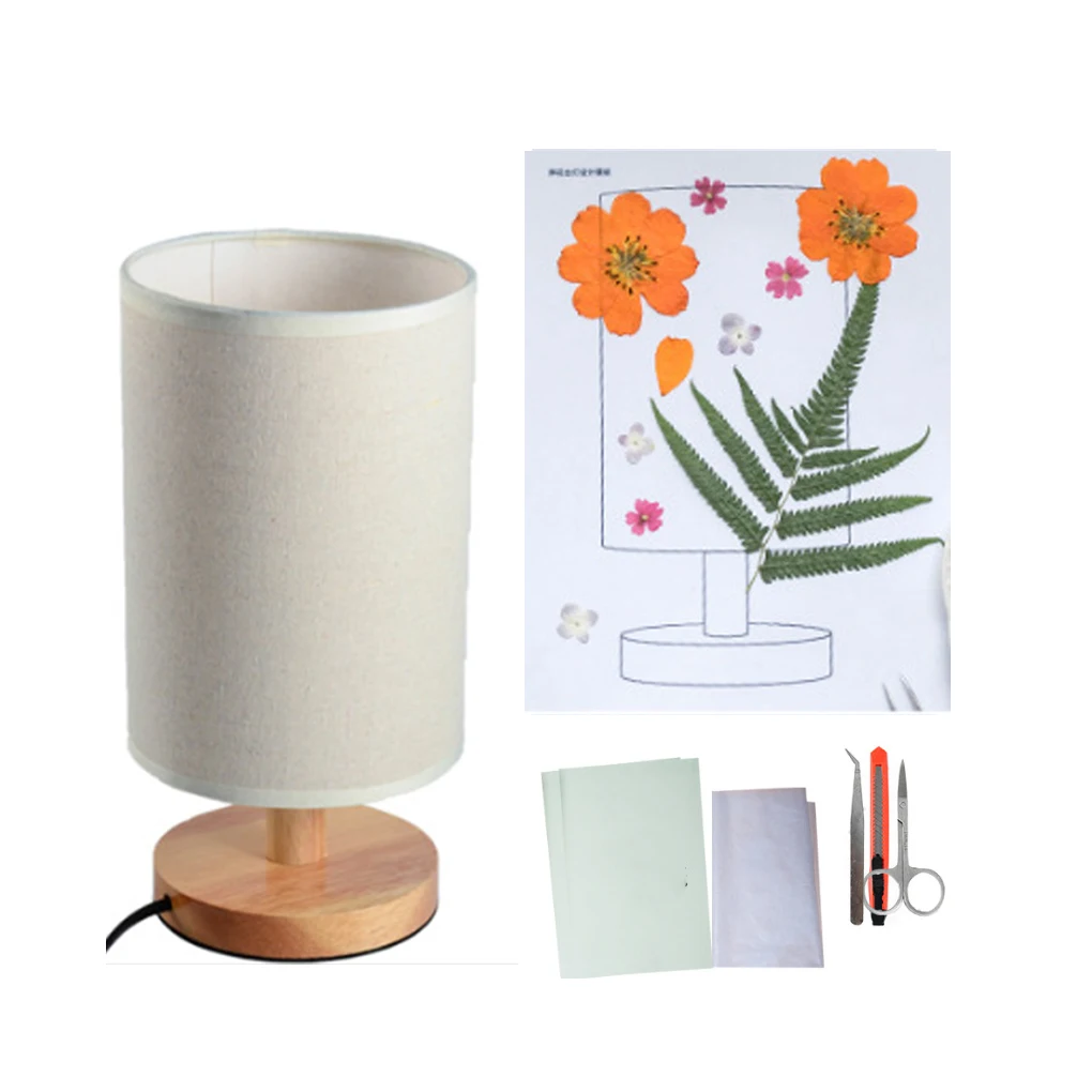 

Table Lamps Pressed Flowers Shade Nightstand Lights Tables Night Lamp Handmade Desk Light with Solid Wood Base Type 4