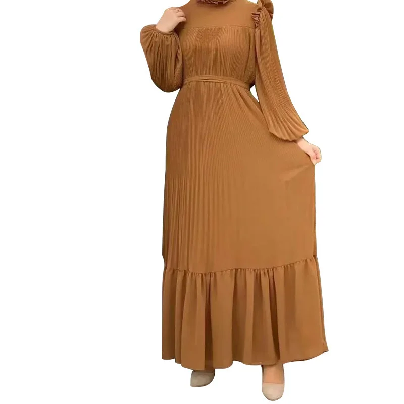 Muslim Middle Eastern Dresses Fashion Loose High Neck Maxi Dress Robe Ramadan Longue Mabche Dubai Turkey Gown Abaya For Women