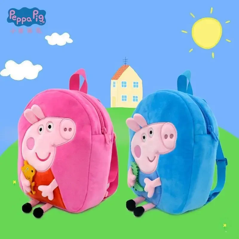 Фото Оригинальный плюшевый рюкзак Peppa Pig для детей, милый школьный ранец, сумка через плечо, кукла, сумка для детского сада, двойной рюкзак для малышей, подарки №1