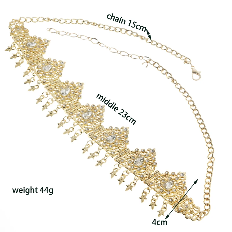 Algeria Wedding Jewelry Hair Chain Gold Color Crystal Tassel Headband Forehead Chain Crown Women's Gifts Tiara Bands Accessories