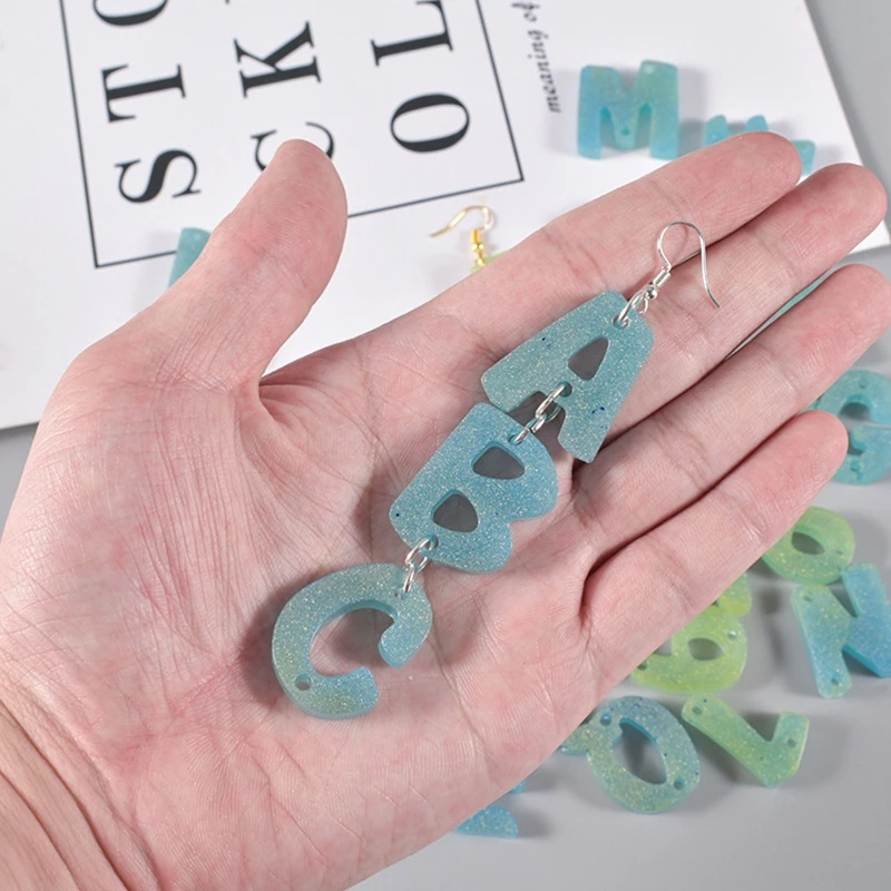 

R3MC Letter Keychain Silicone Mold Keychain Charms Epoxy Resin Molds Casting Molds with Hanging Holes for DIY Crafts Making