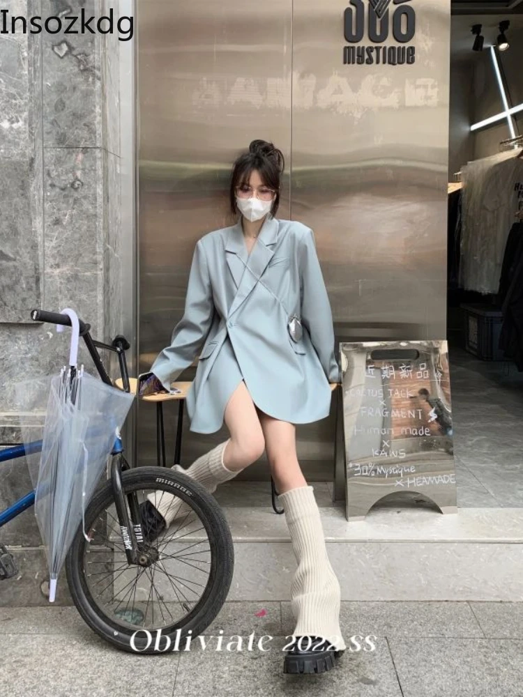 

Lnsozkdg Женский блейзер с длинным рукавом Весна 2022 Новый Блейзер Женская куртка Свободные осенние дикие пальто Женский блейзер синие модные п...