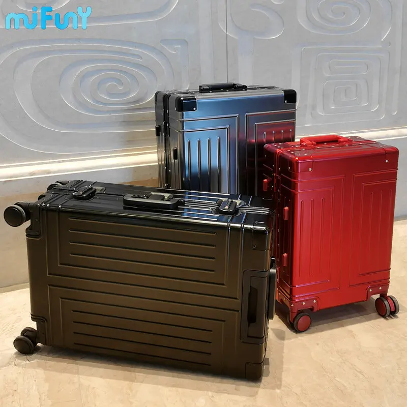 

MiFuny Rolling Luggage Aluminum Alloy Password Trolley Cases Silent Universal Wheel Travel Boarding Detachable Business Suitcase