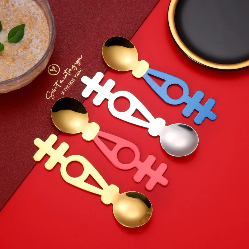 

Свадебная суповая ложка из нержавеющей стали, двойная круглая ложка счастья, десертная ложка, Свадебные товары, креативная Подарочная ложка