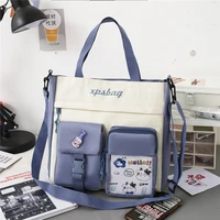 women student canvas shoulder bag high capacity messenger bag handbag women nylon school bag multiple pockets contrast color bag