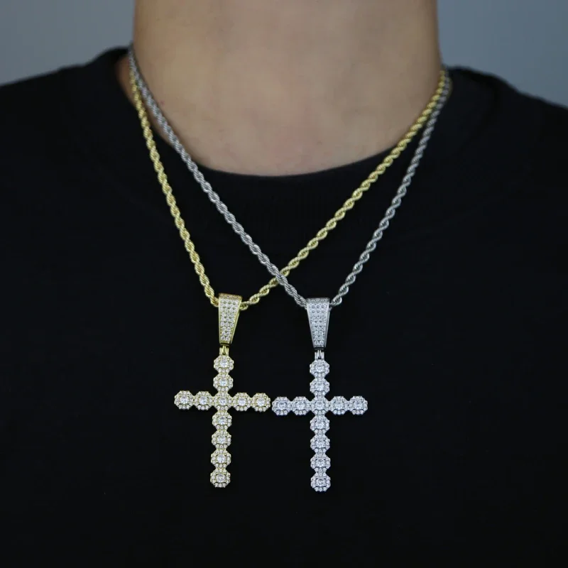 Новый Iced Out Bling Крест Подвеска Ожерелье Хип-Хоп Женщины Мужчины Мода Золото