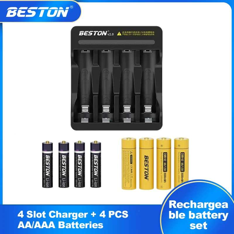 

Beston Portable Smart Lithium Battery Charger With 4Pcs AAA AA 1.5V Li-on Battery Constant Voltage Charging Safe Durable