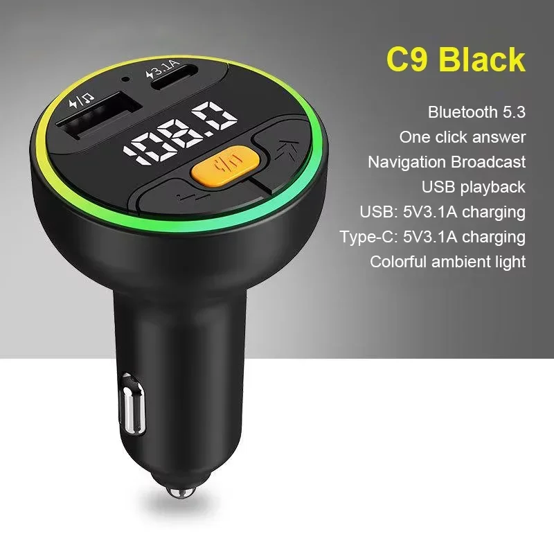 

FM-передатчик Bluetooth 5,3 Автомобильный AUX-радиомодулятор громкой связи MP3-плеер с адаптером быстрой зарядки Автоаксессуары