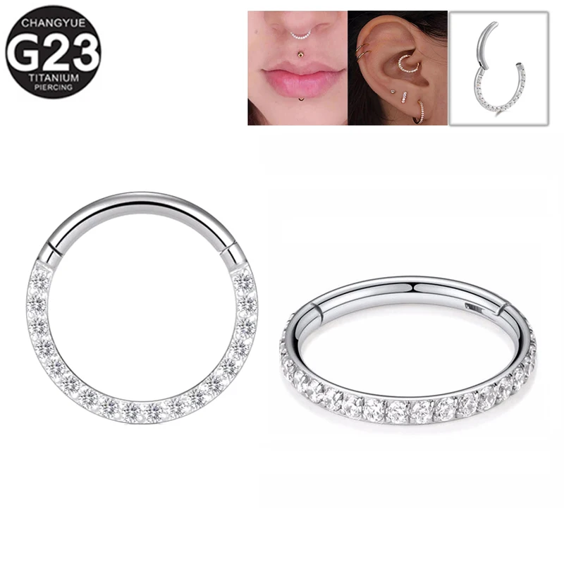 

G23 Titanium Earrings Zircon Lip Ring Hight Segment Clicker Septum Piercing Nose Ring Ear Cartilage Tragus Helix Piercing Jewelr