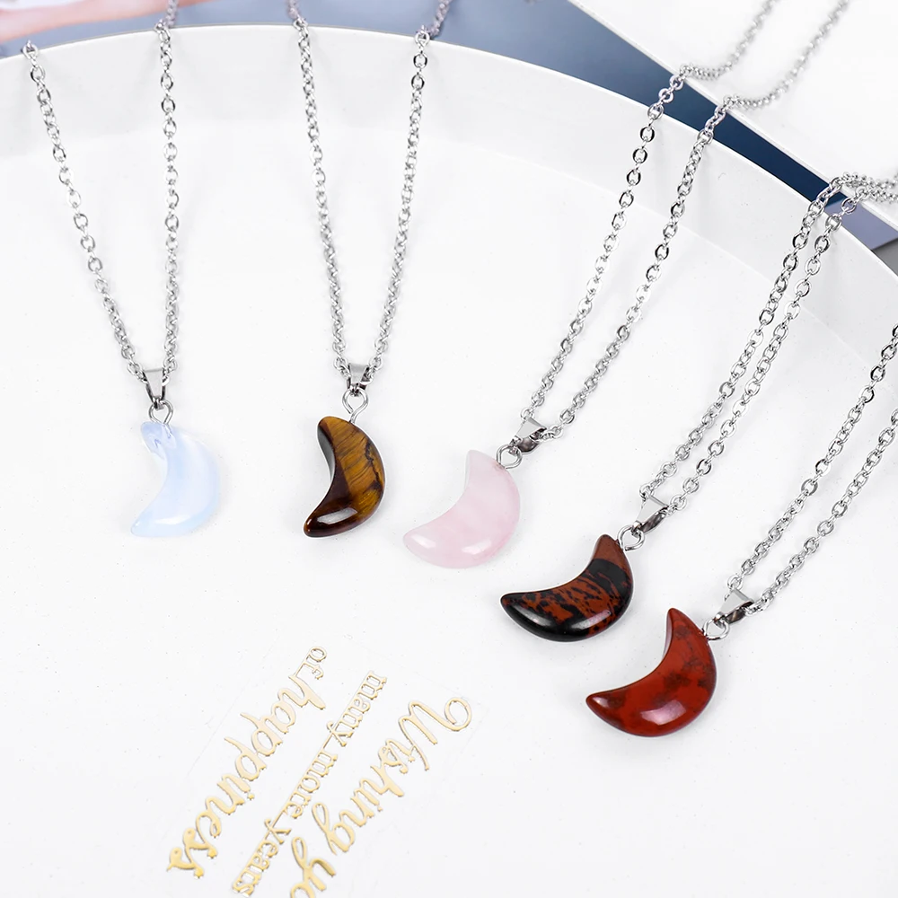 

Ladies Fashion New Necklace Pendant Natural Stone Moon Crystal Pendant Necklace Jewelry Valentine's Day