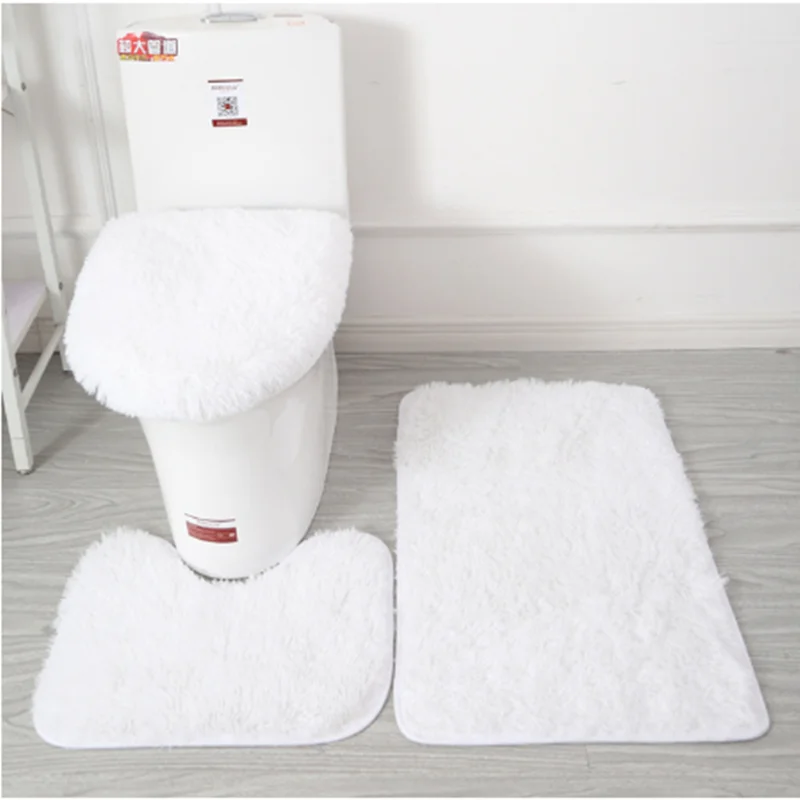 3pcsset solid color bathroom mat set fluffy hairs bath carpets modern toilet lid cover rugs kit rectangle 5080 5040 4550cm free global shipping