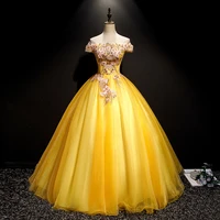 classsic elegant gold off shoulder quinceanera dresses fashion flowers applique beaded ball gowns sweet prom evening dress