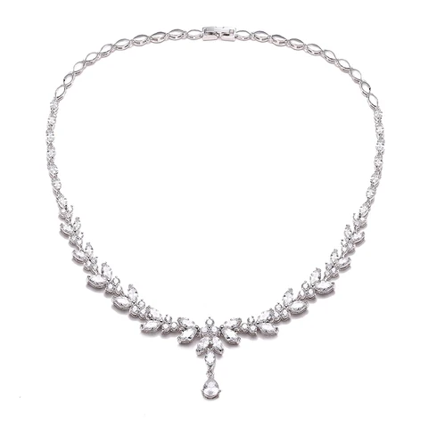Zakol Luxury Brilhante Brincos de colar de folhas de zircônia