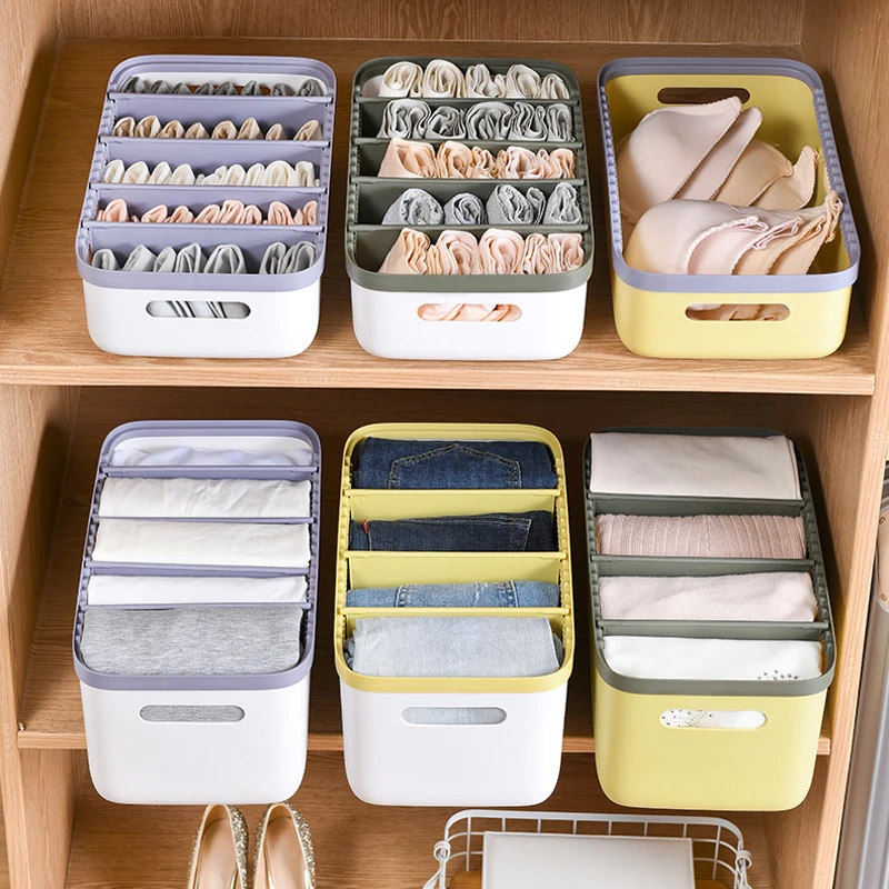 

New 5/6 Grids T-Shirts Pants Holder Box Stacking Underwear Socks Bra Organizer Bin Closet Clothes Storage Container Drawer Bin