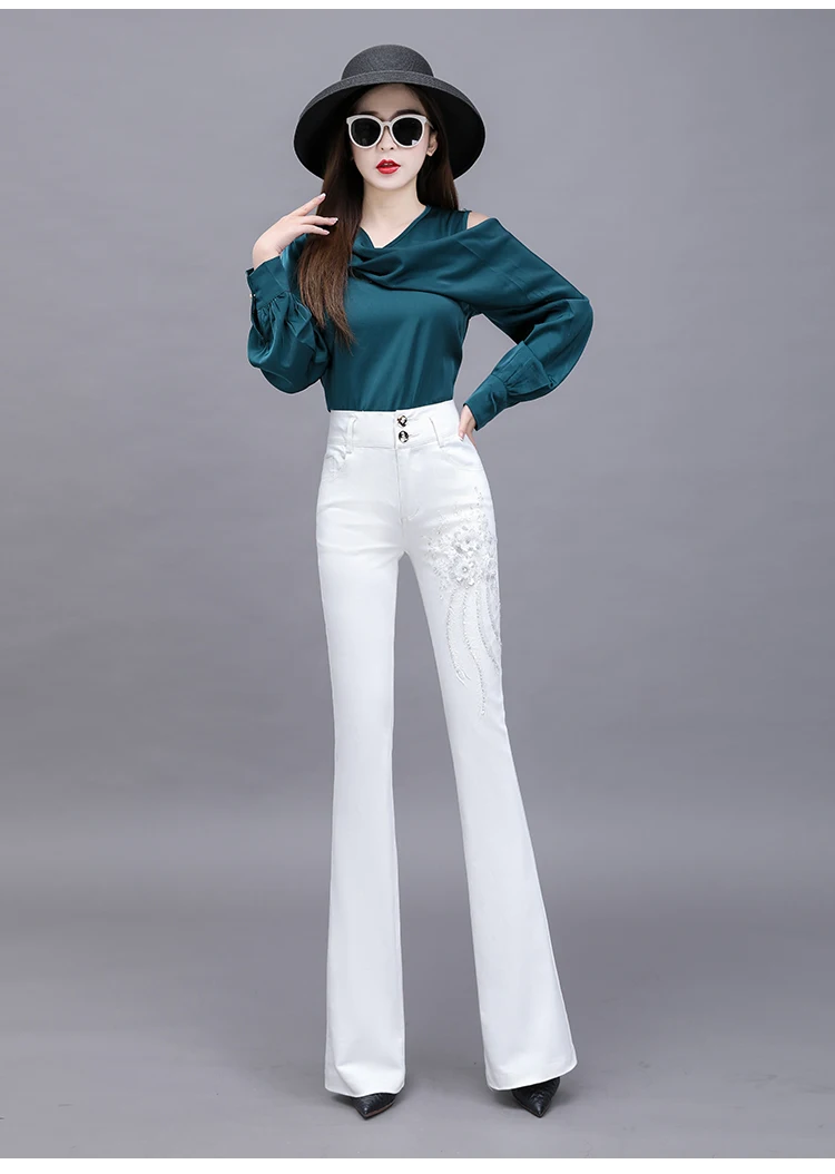 new spring autumn office lady Fashion casual cotton stretch plus size brand female women girls high waist flare jeans