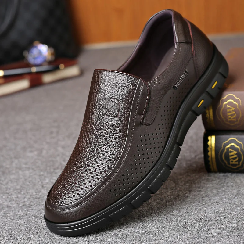 Handmade Shoes Genuine Leather Casual Shoes For Men Flat Platform Walking Shoes Outdoor Footwear Loafers Breathle Sneakers images - 6