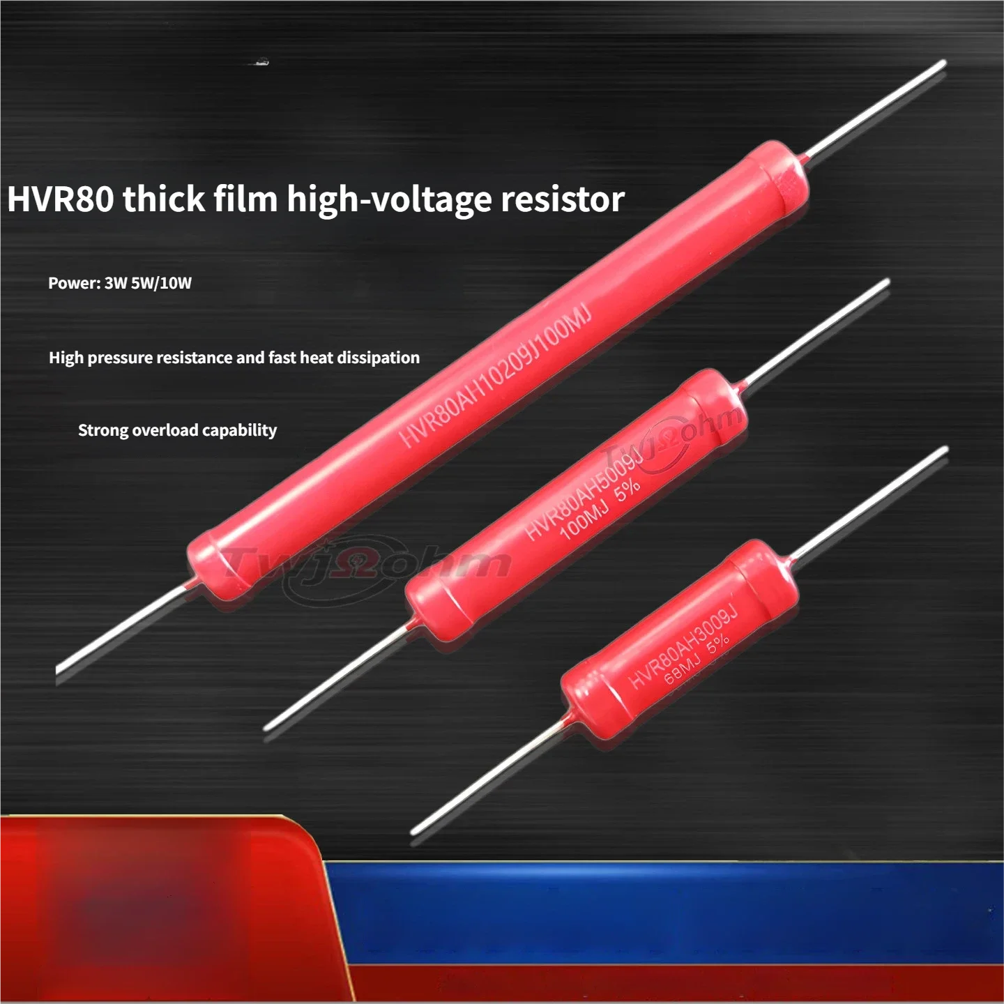 Фото Высоковольтный резистор 10 Вт HVR80, аналог Ohmite Slim-Mox, Vishay FHV-200/400 и KOA GS, толстопленочный, неиндуктивный, 100M-1G №4