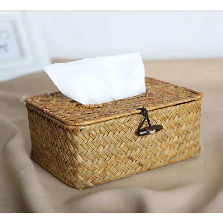 

Handmade Straw Weaving Tissue Boxes European Pastoral Style Napkin Holder Home Decorate Simple Storage Box for Desktop Items