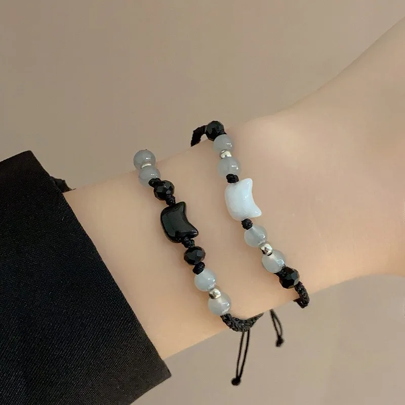 Корейский браслет ручной работы с милым черно-белым котом из натурального