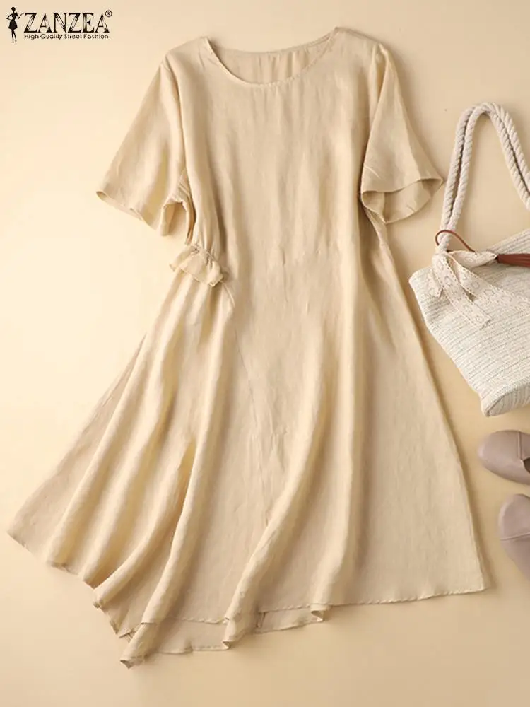 

Элегантное платье-макси в стиле ретро, женское праздничное платье ZANZEA 2022, элегантный летний сарафан с коротким рукавом, Свободные повседнев...