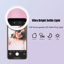 USB Rechargeable LED Selfie Ring Light Mobile Phone Fill Light Lens Selfie Clip Light Accessorie For iPhone Samsung Xiaomi 