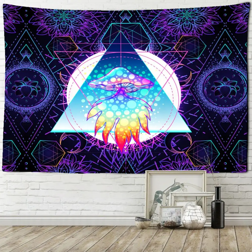 

Psychedelic Square Mushroom Tapestry Wall Hanging Aesthetic Wall Cloth Tapestries Hippie Decor Living Room Bedroom Nordic Fabric