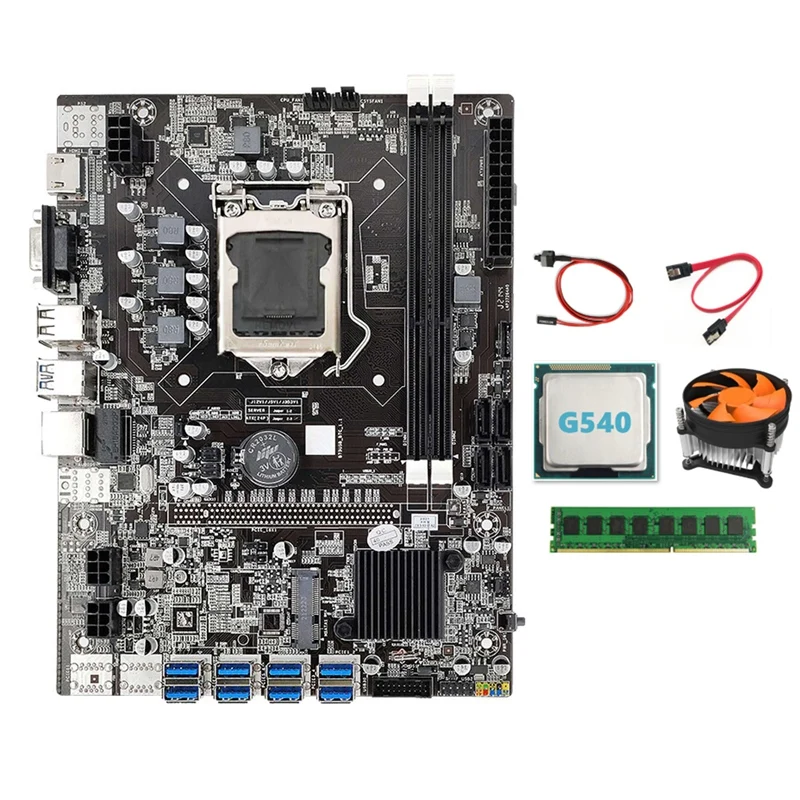 B75 BTC Miner Motherboard 8XUSB+G540 CPU+DDR3 4G 1333Mhz RAM+CPU Cooling Fan+SATA Cable+Switch Cable USB |
