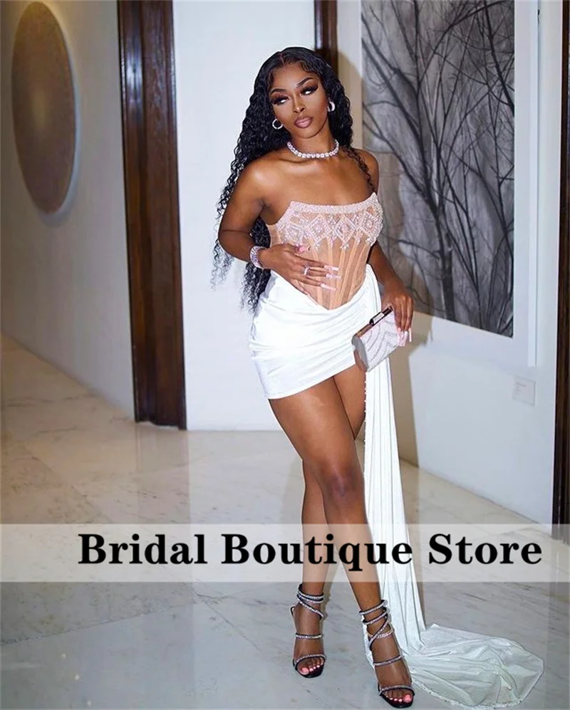 

Sexy Short Prom Dresses Velvet Black Girls Crystal Beaded Pearls Formal Party Cocktail Graduation Dress Robe De Bal Lace-up