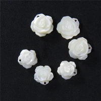 10mm white natural mother of pearl shell beads carved rose flower charms diy seashell pendants for jewelry making accessory